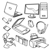 technology items: computer, headphones, copier, copier repair, thumbdrive, printer, laptop